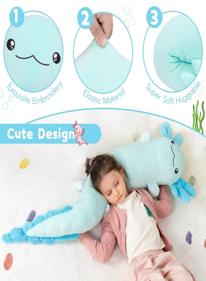 ماوجولان وسادة جسم كبيرة من القطيفة على شكل سمندل مكسيكي من ماوغولان، وسادة لعبة كبيرة من القطيفة على شكل سمندل، حيوان محشو كبير الحجم على شكل سمندل للأطفال، دمى سمندل قطيفة تضيء في الظلام، هدايا عيد الميلاد وعيد الحب باللون الأزرق - Image 5